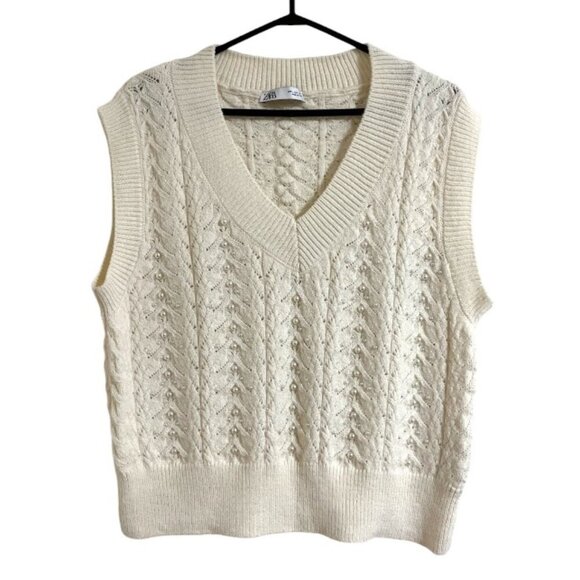Zara Cream Cable Knit Sweater Vest - Picture 1 of 6